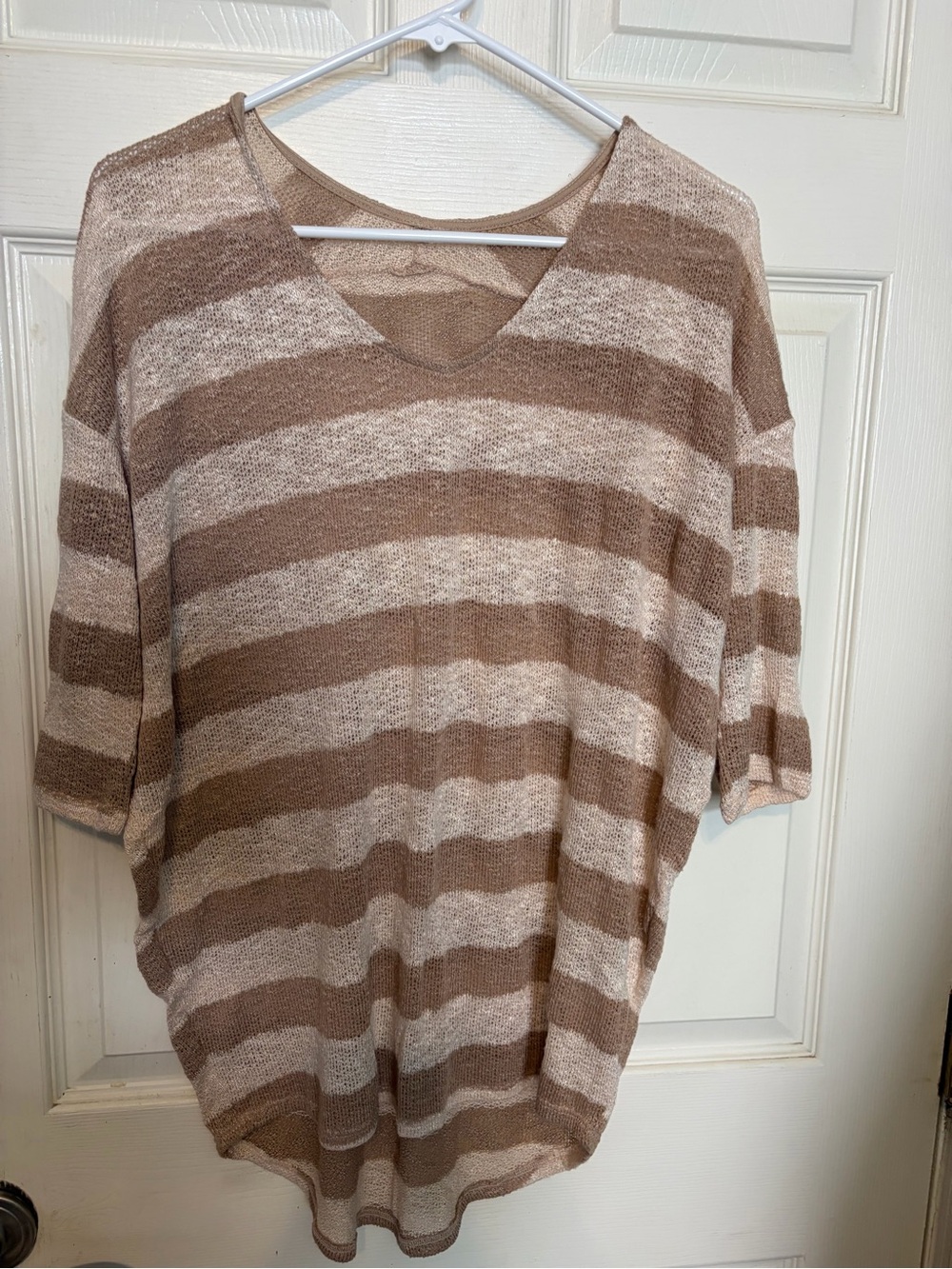 Women’s Striped Short-Sleeve Top - Beige & Cream - Picture 3 of 4